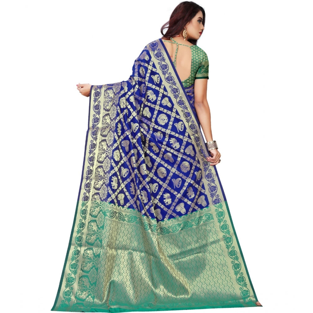 Amfyn Women's Jacquard Woven Saree With Unstitched Blouse 5.5Mtr (Blue)