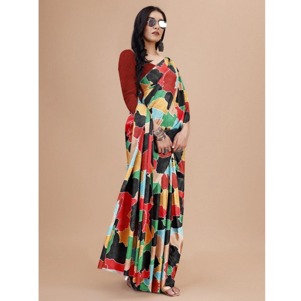 Amfyn Women's Crepe Digital Print Saree With Unstitched Blouse 5.5Mtr (Red)