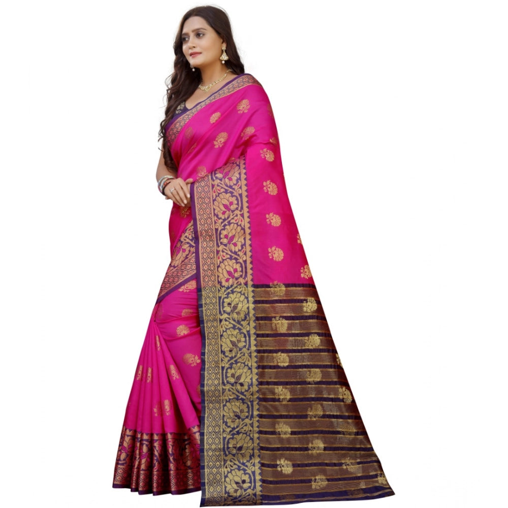 Amfyn Women's Silk Blend Woven Saree With Unstitched Blouse 5.5Mtr (Pink-Beige)
