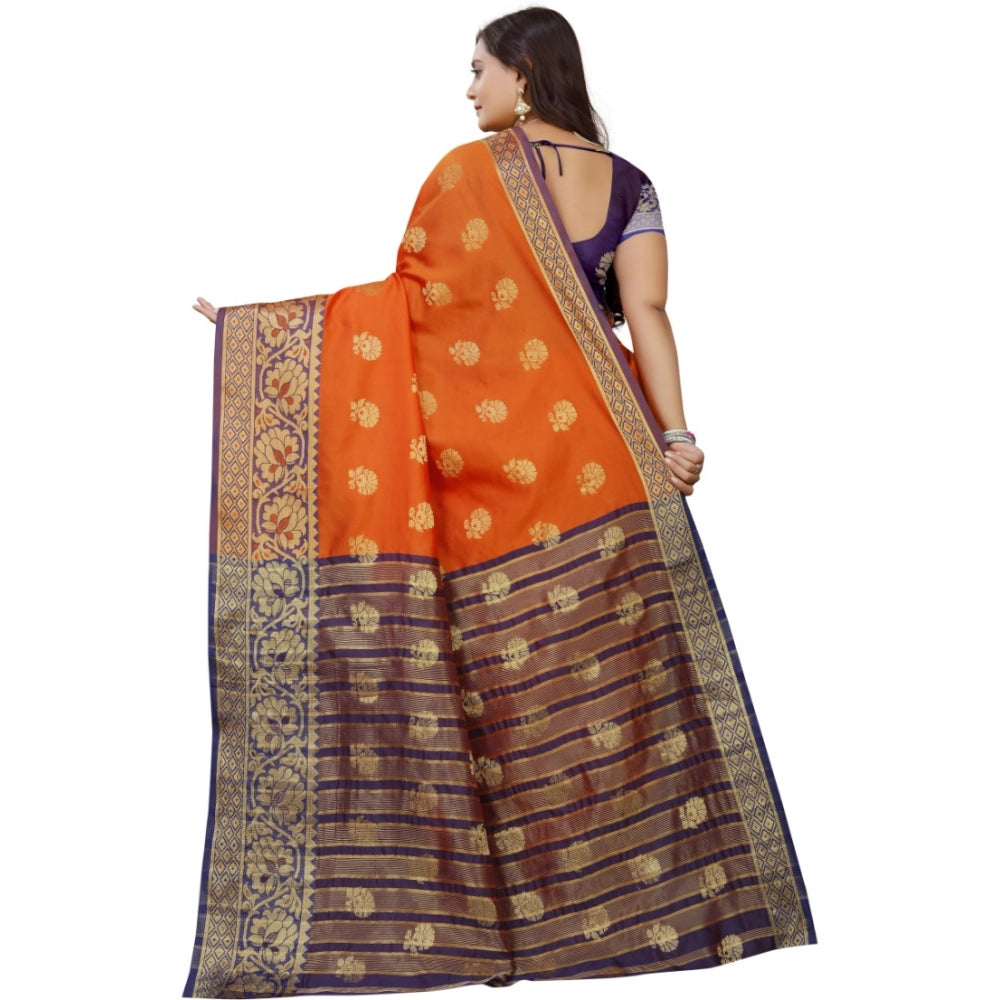 Amfyn Women's Silk Blend Woven Saree With Unstitched Blouse 5.5Mtr (Gold-Orange)