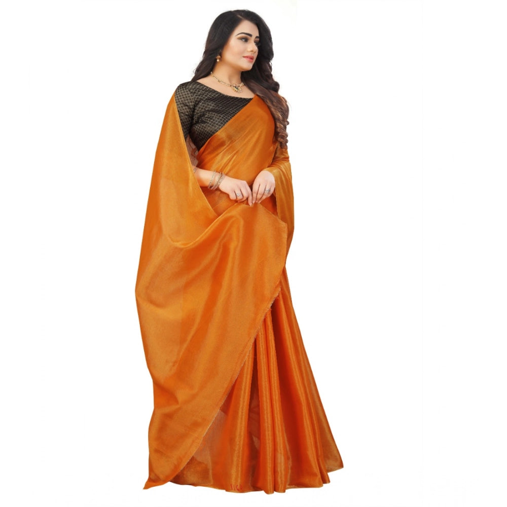 Amfyn Women's Cotton Silk Self Design Saree With Unstitched Blouse 5.5Mtr (Orange)