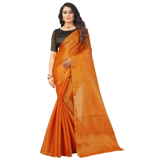 Amfyn Women's Cotton Silk Self Design Saree With Unstitched Blouse 5.5Mtr (Orange)