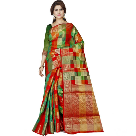 Amfyn Women's Jacquard Woven Saree With Unstitched Blouse 5.5Mtr (Red)