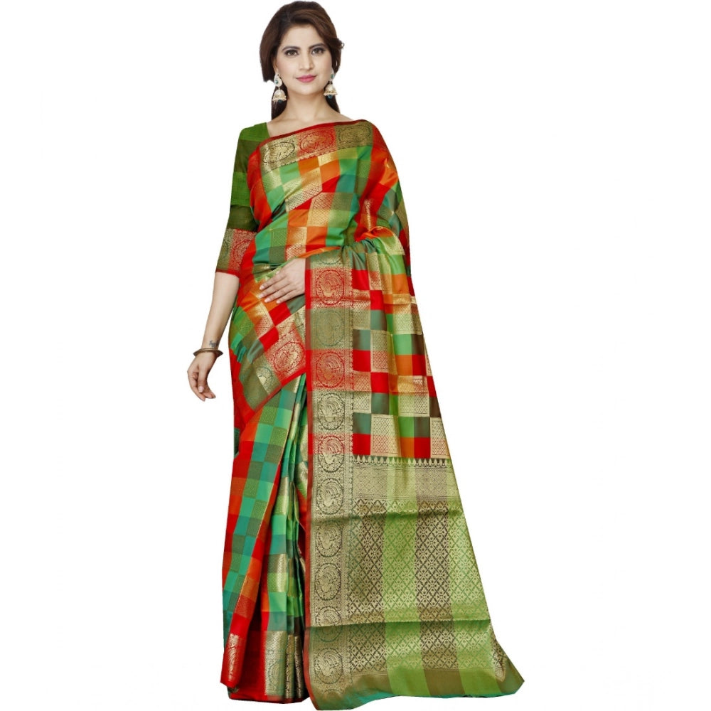Amfyn Women's Jacquard Woven Saree With Unstitched Blouse 5.5Mtr (Green)