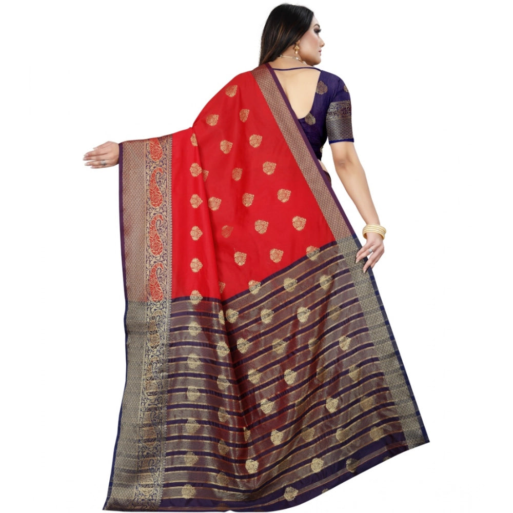 Amfyn Women's Silk Blend Woven Saree With Unstitched Blouse 5.5Mtr (Purple-Red)