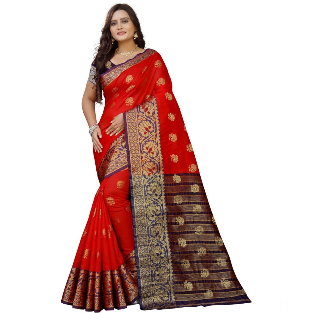 Amfyn Women's Silk Blend Woven Saree With Unstitched Blouse 5.5Mtr (Purple-Red)