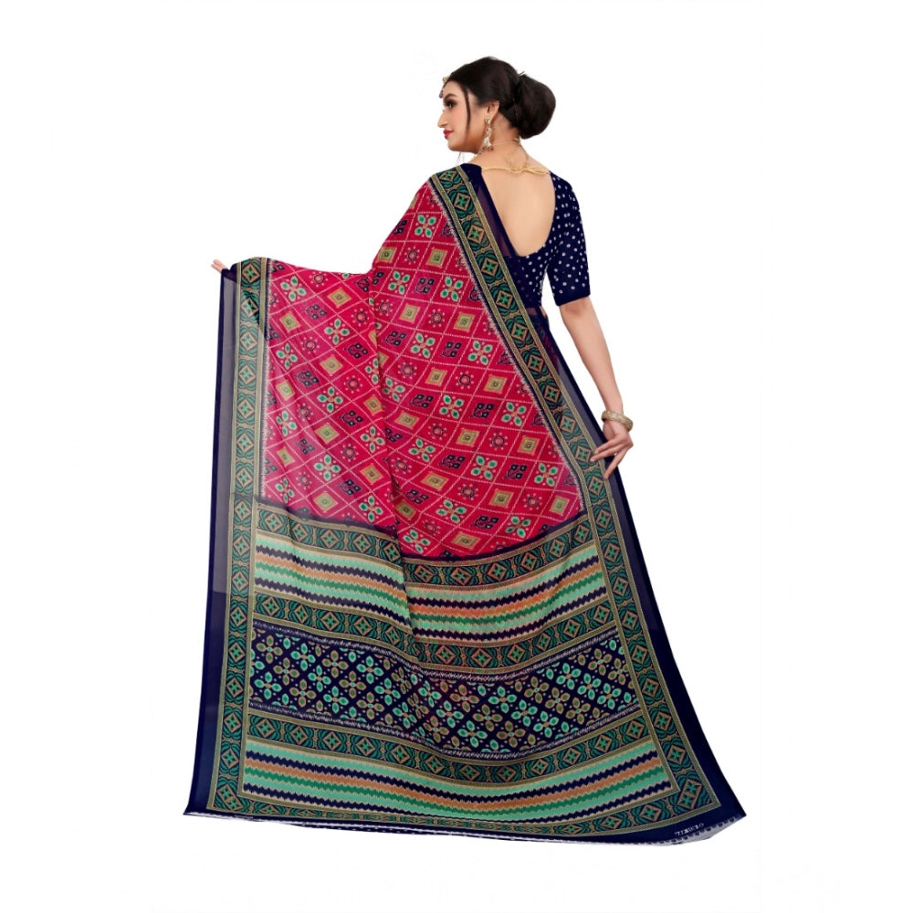 Amfyn Women's Georgette Floral Print Saree With Unstitched Blouse 5.5Mtr (Pink)