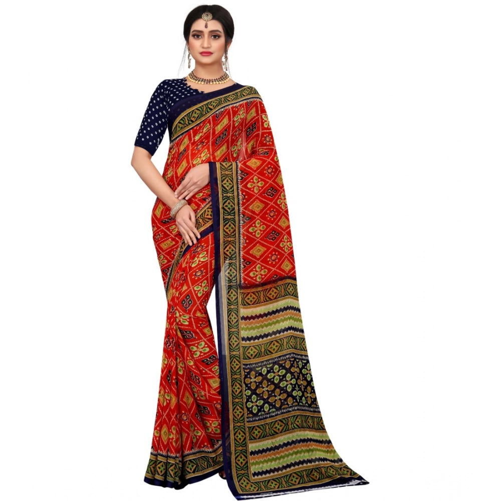 Amfyn Women's Georgette Floral Print Saree With Unstitched Blouse 5.5Mtr (Multicolor)