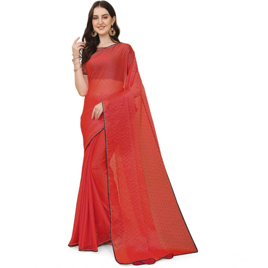 Amfyn Women's Silk Blend Embellished Saree With Unstitched Blouse 5.5Mtr (Red)