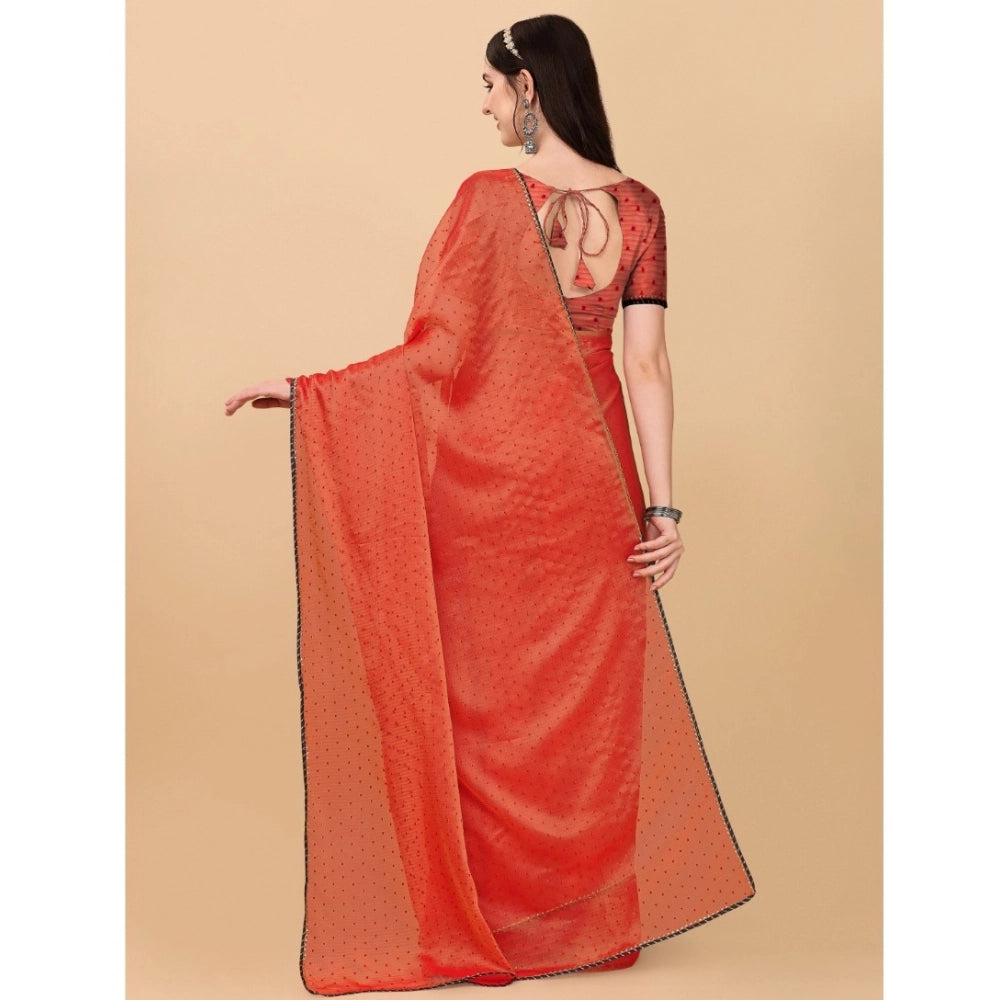 Amfyn Women's Silk Blend Embellished Saree With Unstitched Blouse 5.5Mtr (Red)