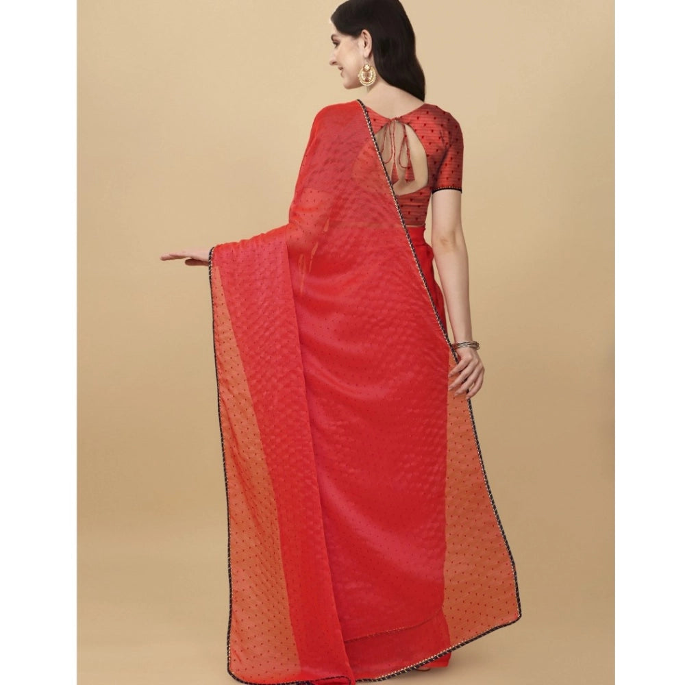 Amfyn Women's Silk Blend Embellished Saree With Unstitched Blouse 5.5Mtr (Red)