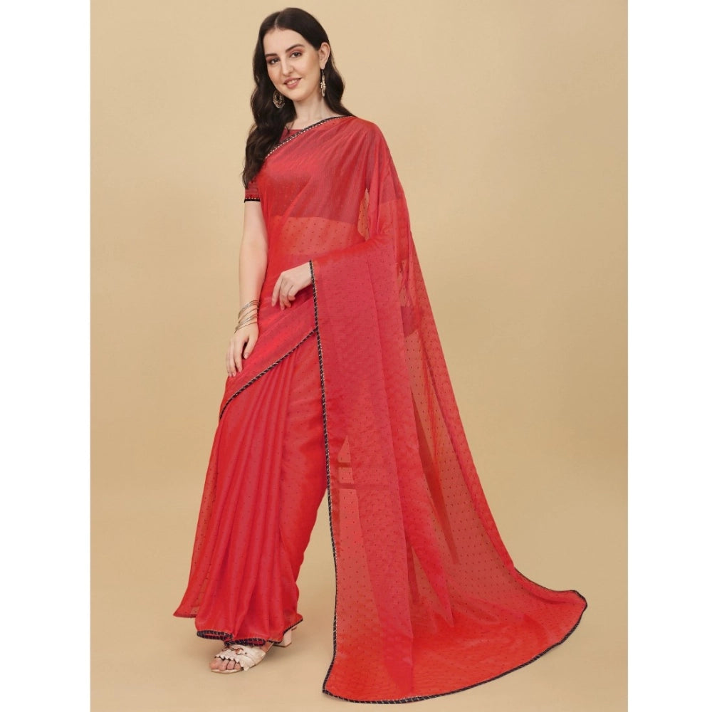Amfyn Women's Silk Blend Embellished Saree With Unstitched Blouse 5.5Mtr (Red)