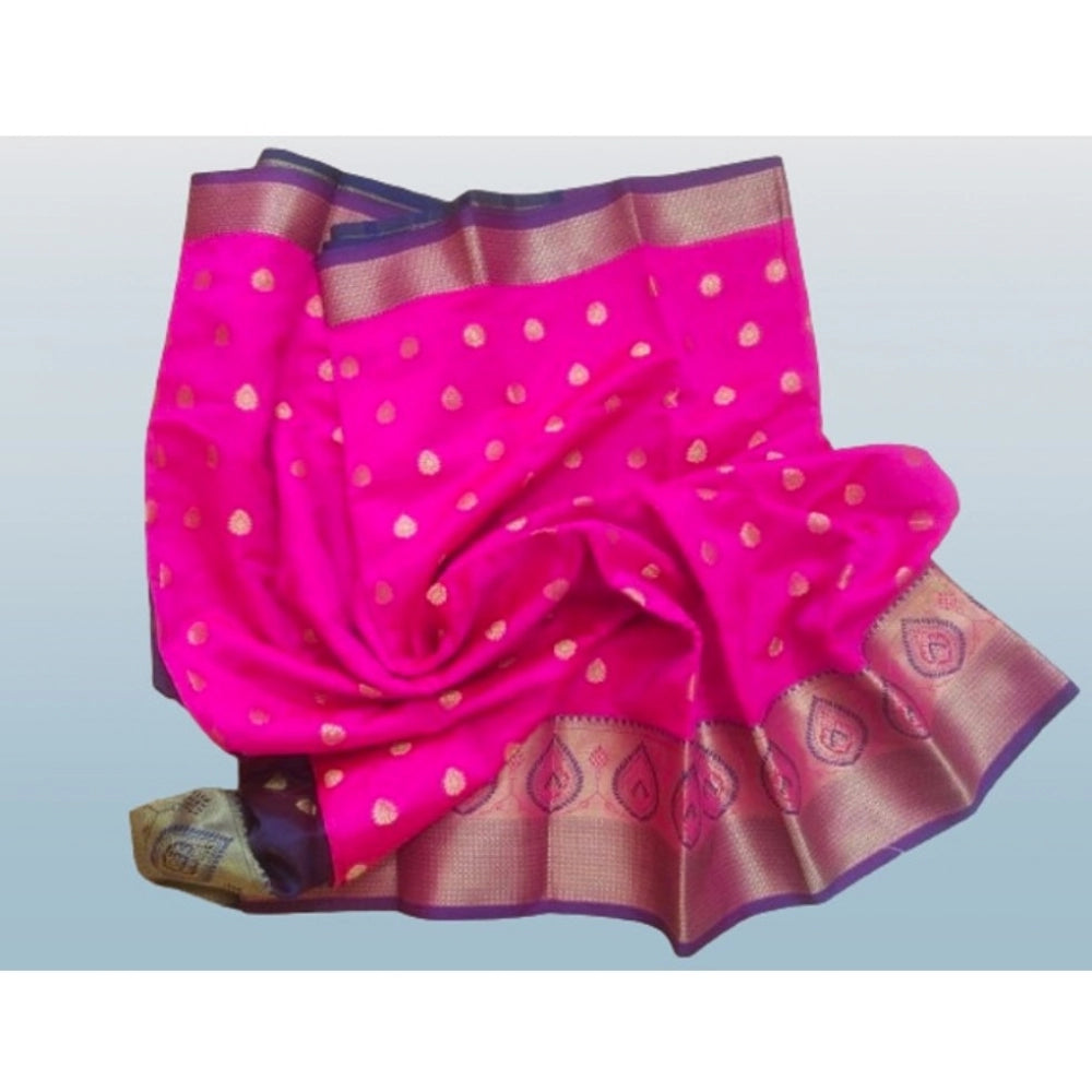 Amfyn Women's Silk Blend Woven Saree With Unstitched Blouse 5.5Mtr (Pink)
