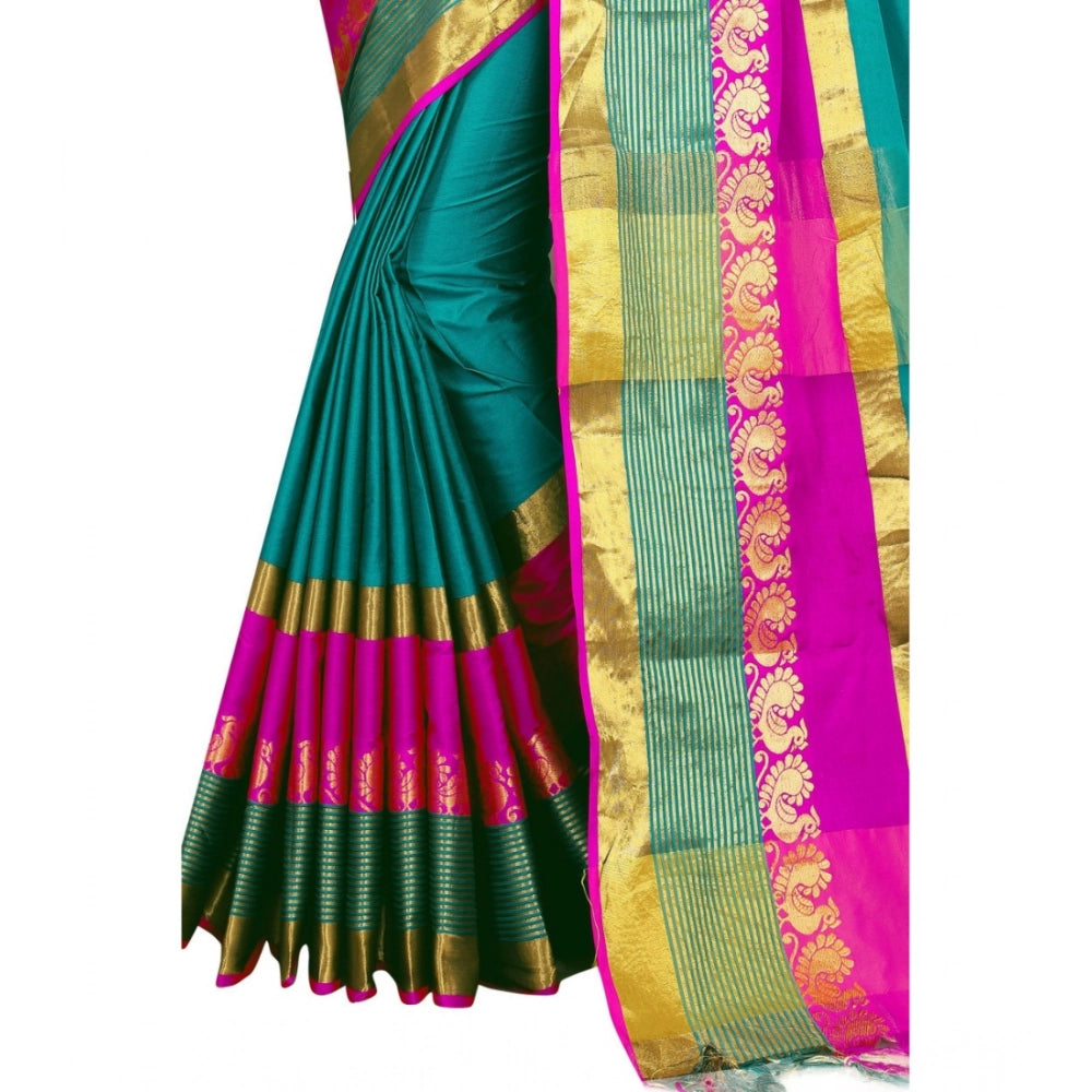 Amfyn Women's Jacquard Woven Saree With Unstitched Blouse 5.5Mtr (Dark Green)