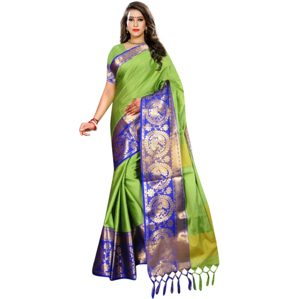 Amfyn Women's Jacquard Woven Saree With Unstitched Blouse 5.5Mtr (Green)