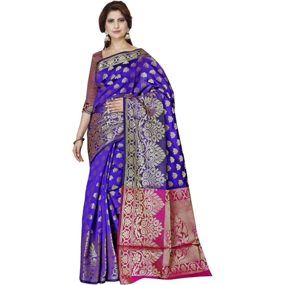 Amfyn Women's Jacquard Woven Saree With Unstitched Blouse 5.5Mtr (Blue)
