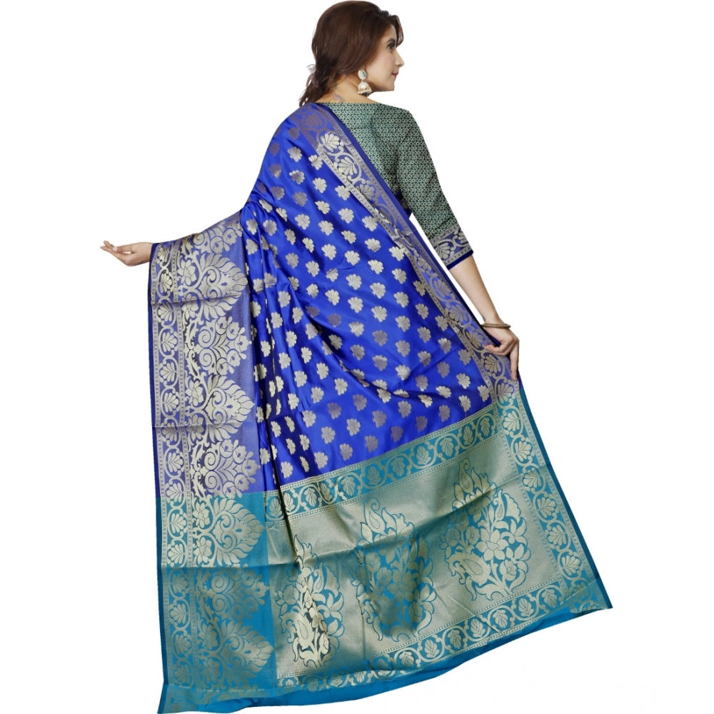 Amfyn Women's Jacquard Woven Saree With Unstitched Blouse 5.5Mtr (Dark Blue)