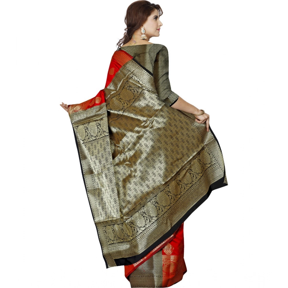 Amfyn Women's Jacquard Woven Saree With Unstitched Blouse 5.5Mtr (Red)