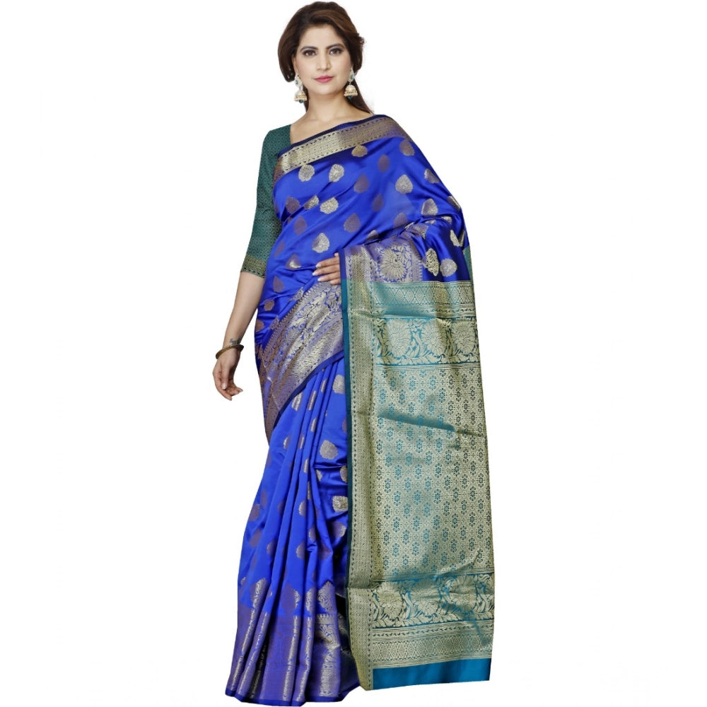 Amfyn Women's Jacquard Woven Saree With Unstitched Blouse 5.5Mtr (Blue)