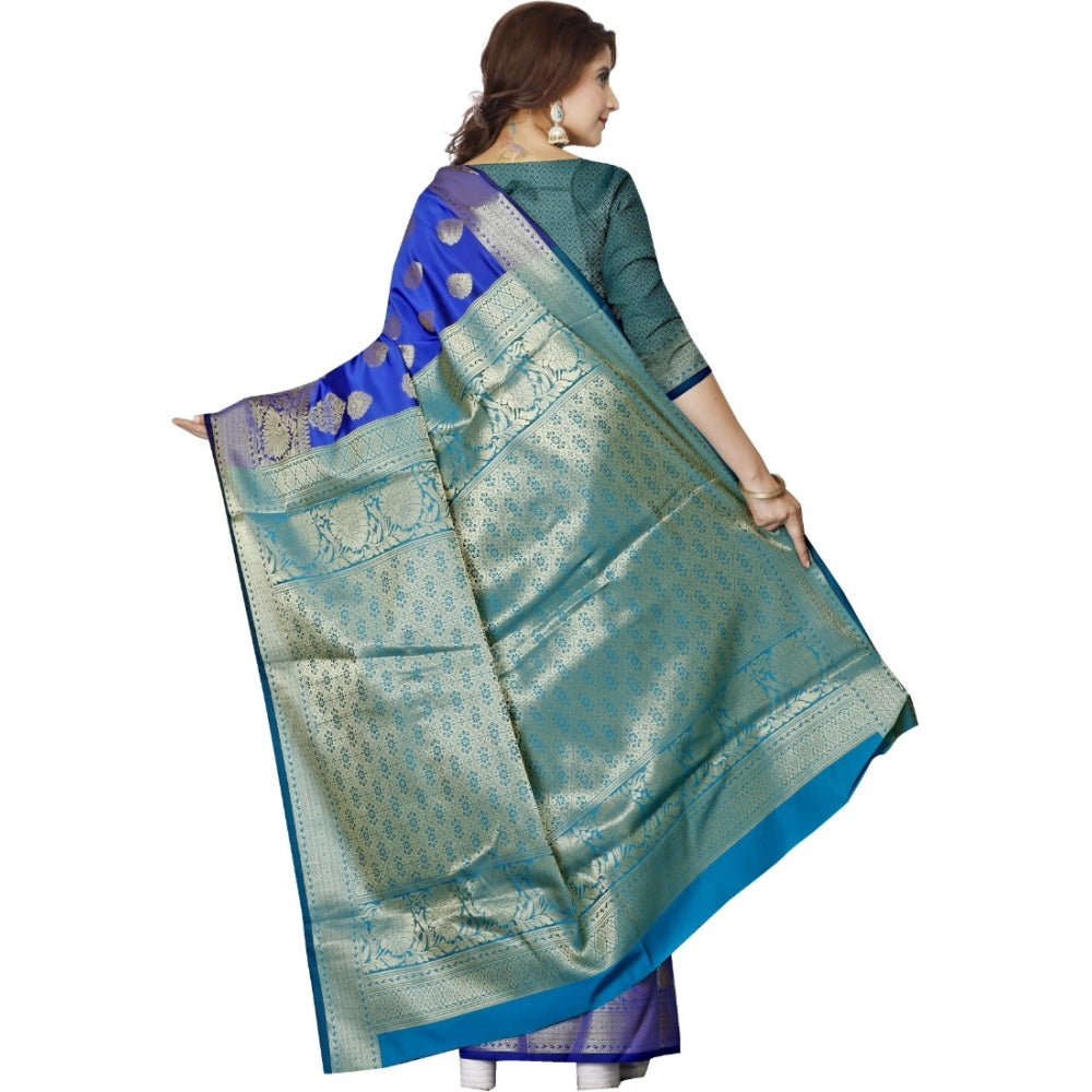 Amfyn Women's Jacquard Woven Saree With Unstitched Blouse 5.5Mtr (Blue)