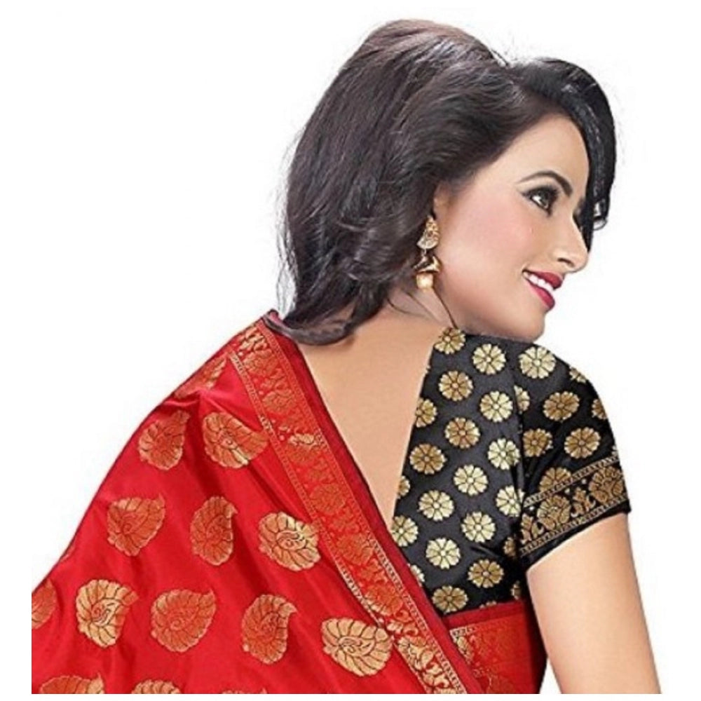 Amfyn Women's Jacquard Woven Saree With Unstitched Blouse 5.5Mtr (Red)