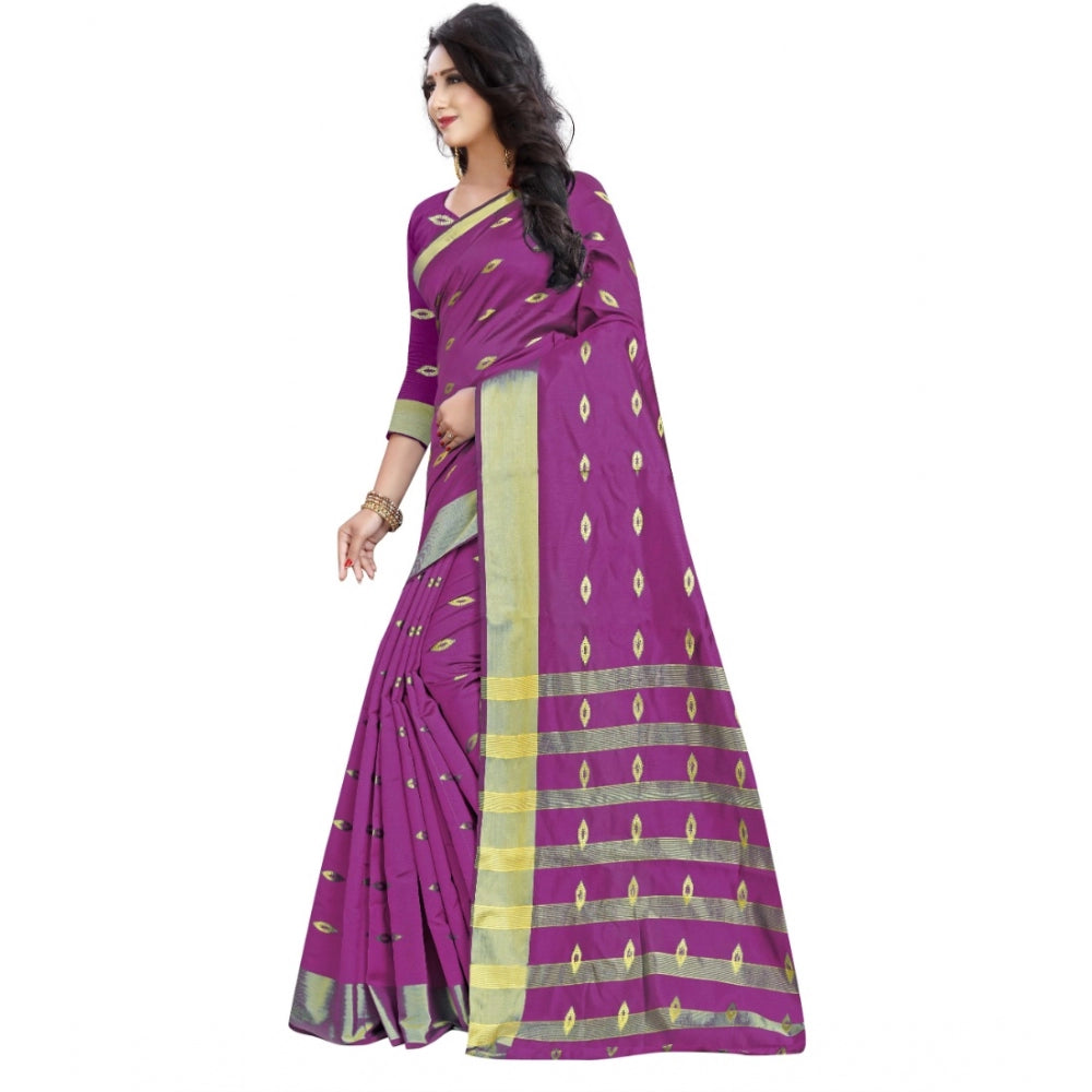 Amfyn Women's Silk Blend Woven Saree With Unstitched Blouse 5.5Mtr (Pink)