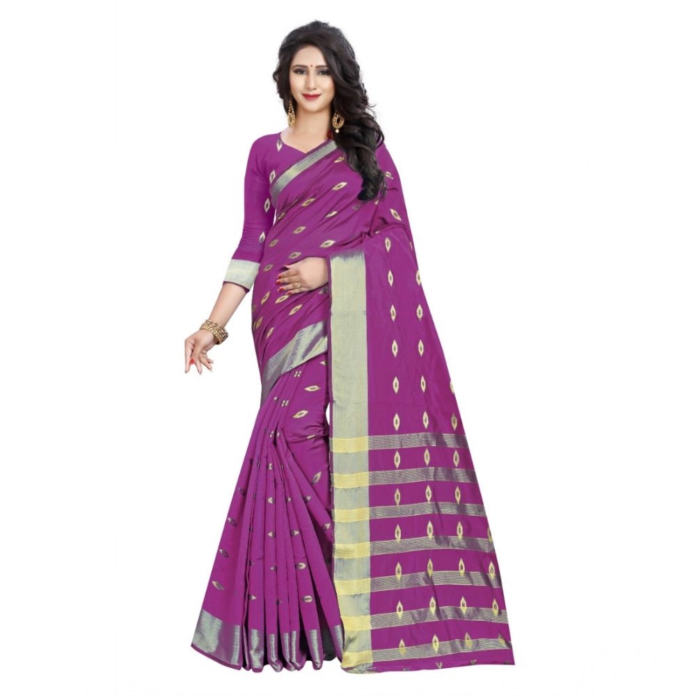 Amfyn Women's Silk Blend Woven Saree With Unstitched Blouse 5.5Mtr (Pink)