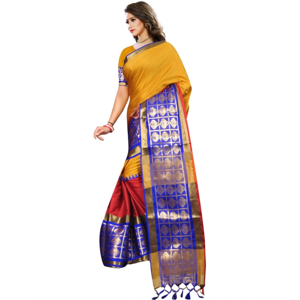 Amfyn Women's Jacquard Woven Saree With Unstitched Blouse 5.5Mtr (Mustard)