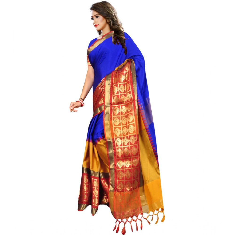 Amfyn Women's Jacquard Woven Saree With Unstitched Blouse 5.5Mtr (Blue)