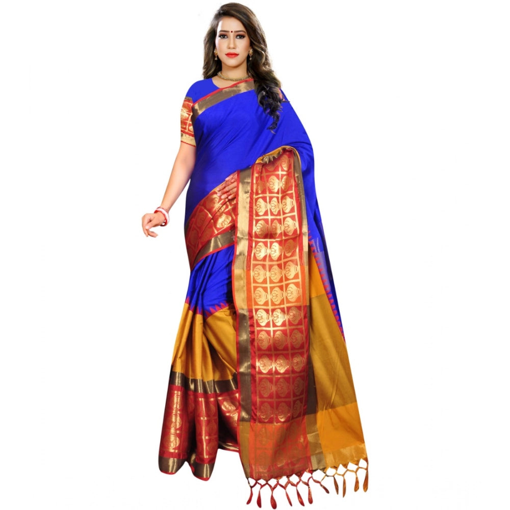 Amfyn Women's Jacquard Woven Saree With Unstitched Blouse 5.5Mtr (Blue)