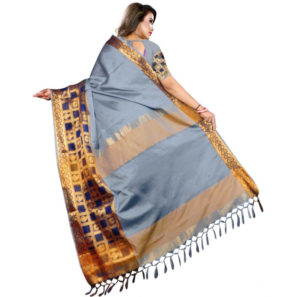 Amfyn Women's Jacquard Woven Saree With Unstitched Blouse 5.5Mtr (Light Blue)