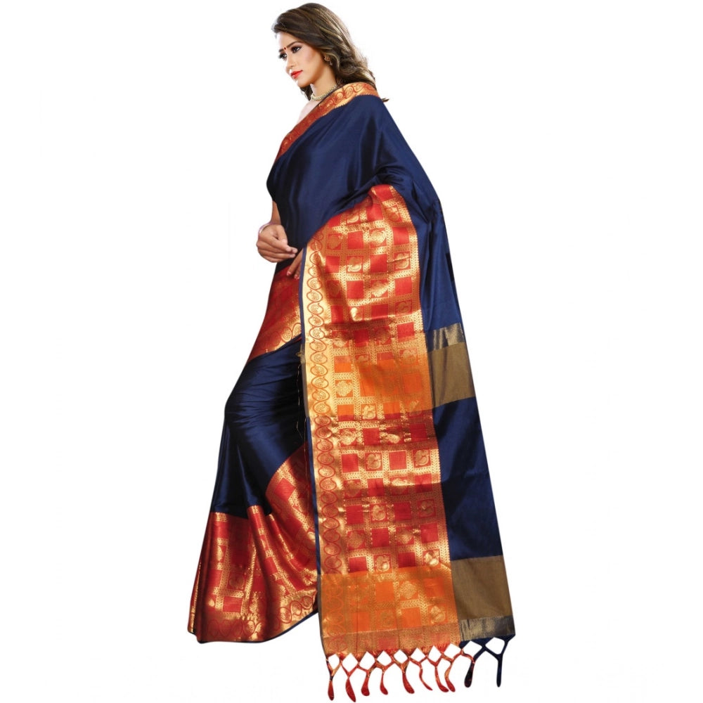 Amfyn Women's Jacquard Woven Saree With Unstitched Blouse 5.5Mtr (Blue)