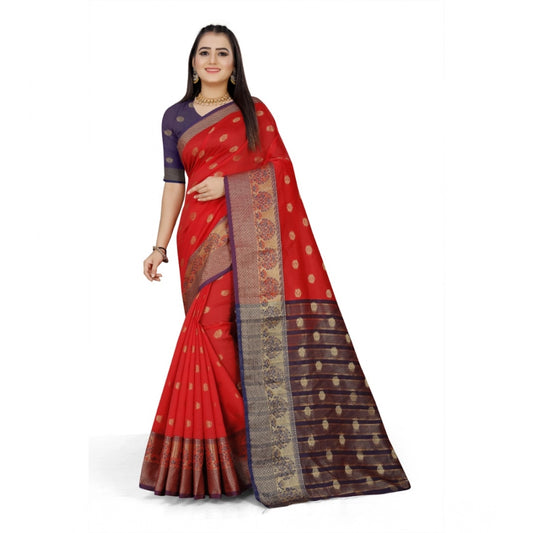 Amfyn Women's Jacquard Woven Saree With Unstitched Blouse 5.5Mtr (Red)