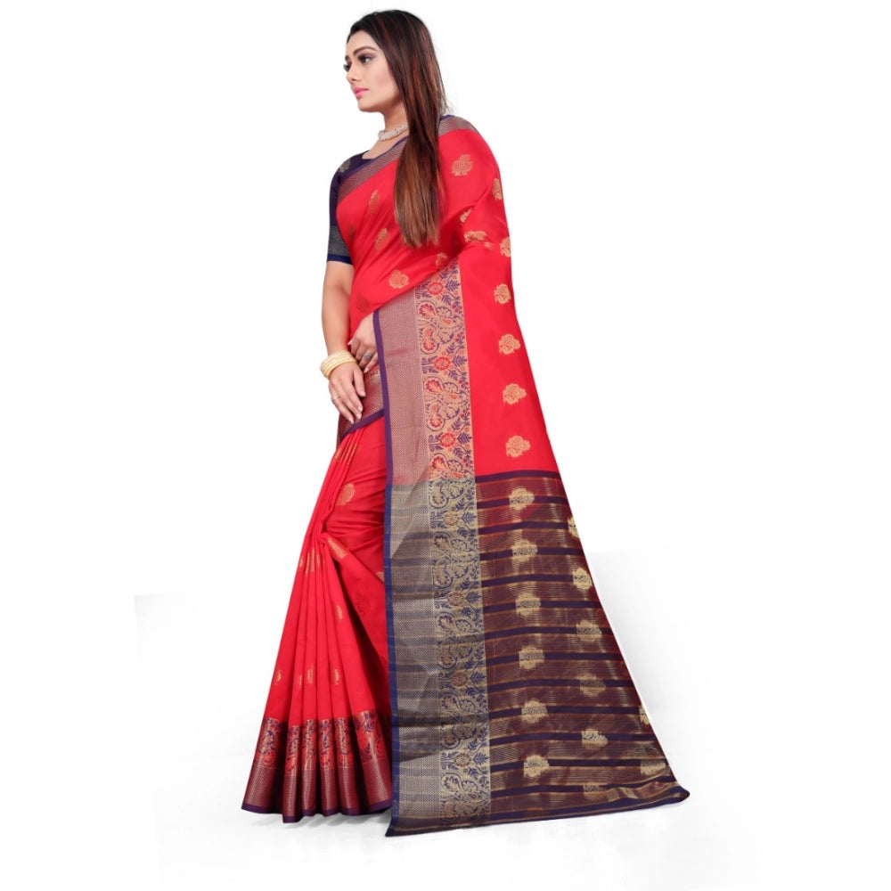 Amfyn Women's Silk Blend Woven Saree With Unstitched Blouse 5.5Mtr (Red)