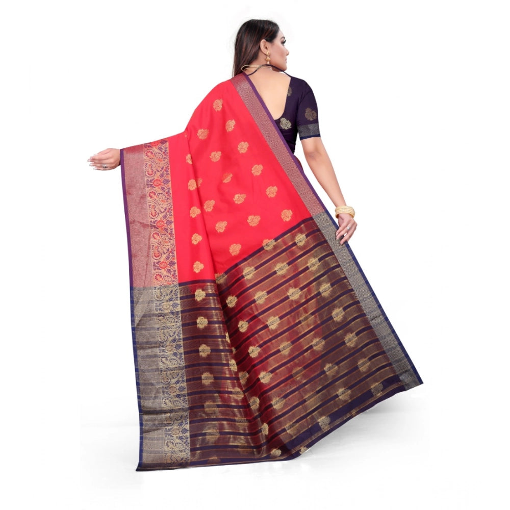 Amfyn Women's Silk Blend Woven Saree With Unstitched Blouse 5.5Mtr (Red)
