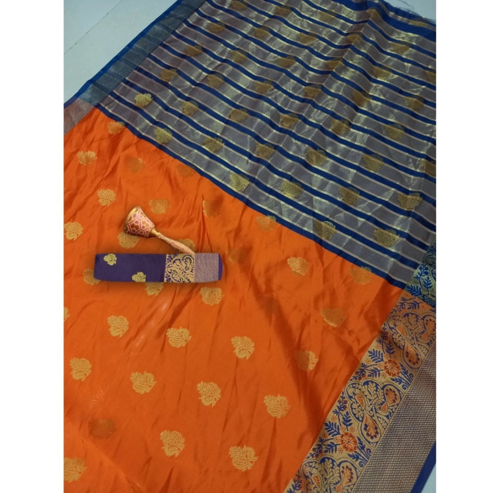 Amfyn Women's Silk Blend Woven Saree With Unstitched Blouse 5.5Mtr (Orange)
