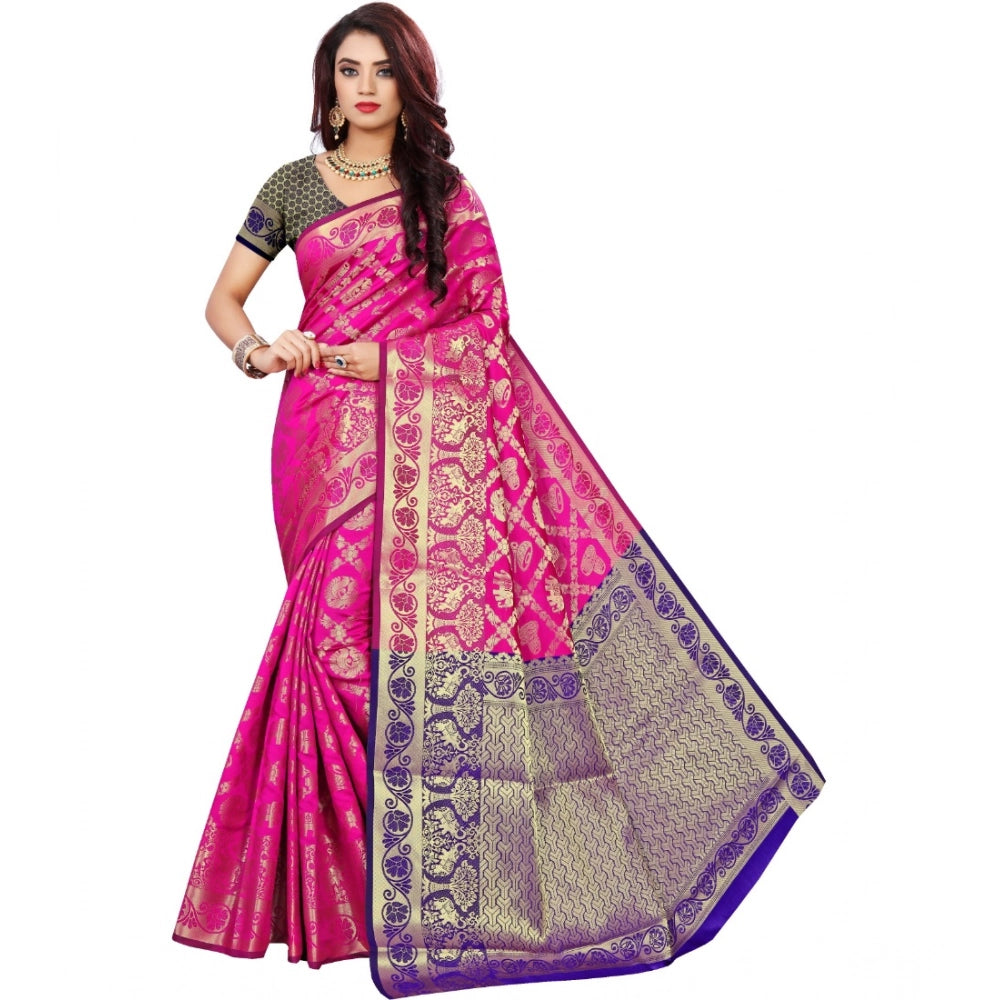 Amfyn Women's Jacquard Woven Saree With Unstitched Blouse 5.5Mtr (Pink)