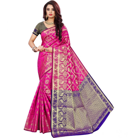 Amfyn Women's Jacquard Woven Saree With Unstitched Blouse 5.5Mtr (Pink)