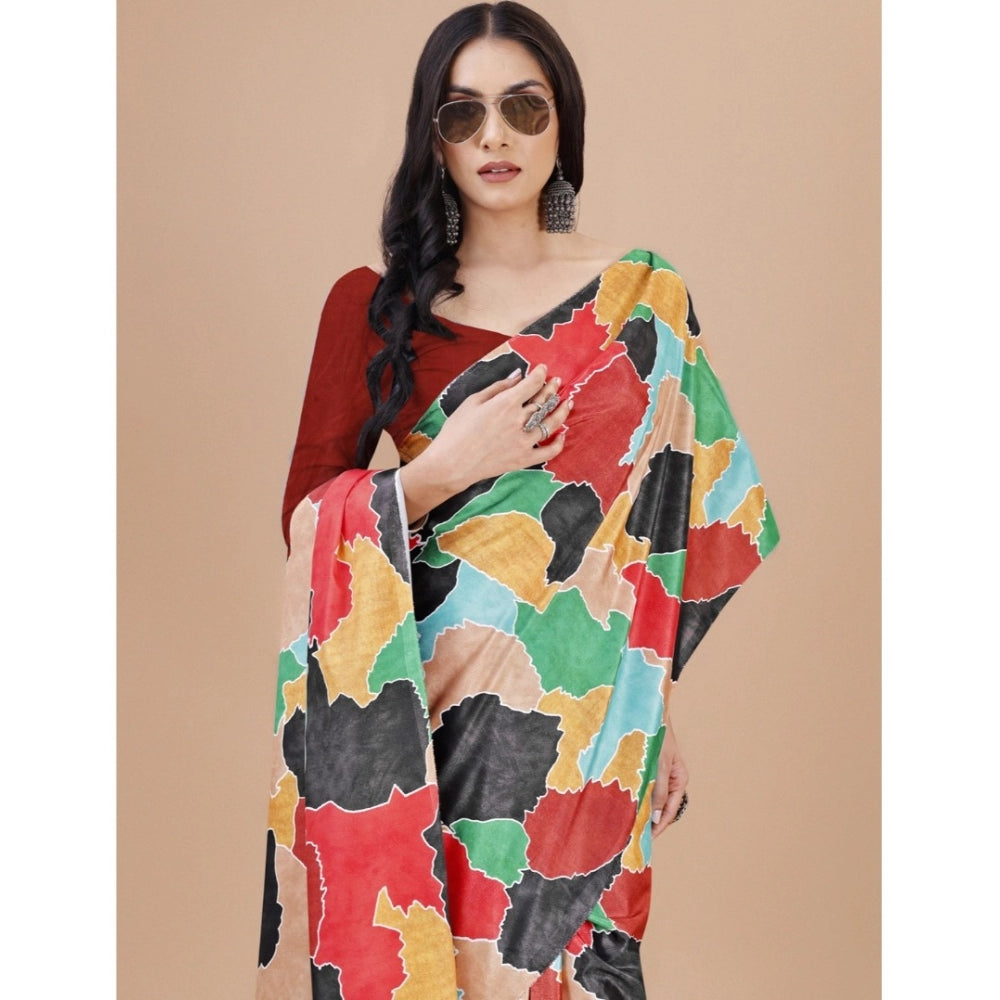 Amfyn Women's Crepe Digital Print Saree With Unstitched Blouse 5.5Mtr (Red)