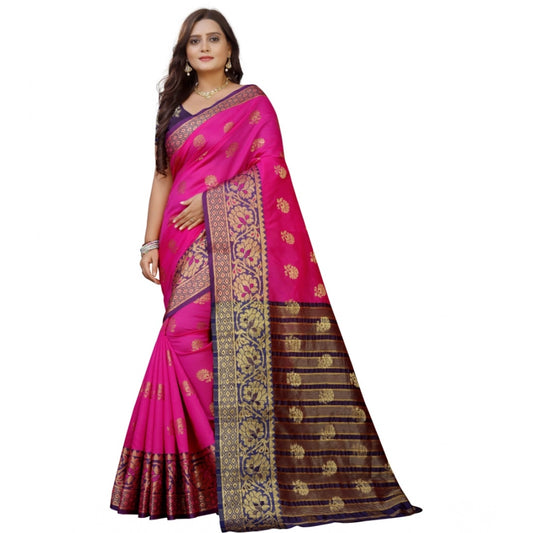 Amfyn Women's Silk Blend Woven Saree With Unstitched Blouse 5.5Mtr (Pink-Beige)