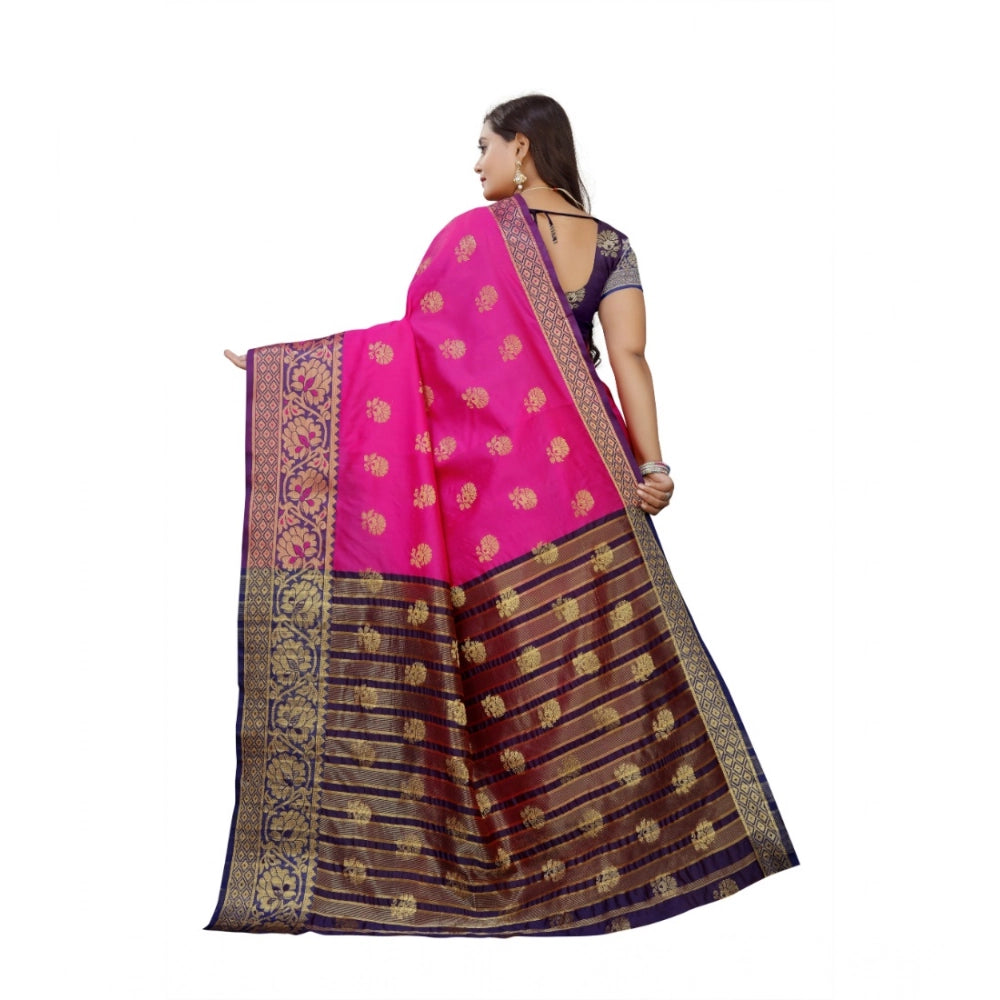 Amfyn Women's Silk Blend Woven Saree With Unstitched Blouse 5.5Mtr (Pink-Beige)