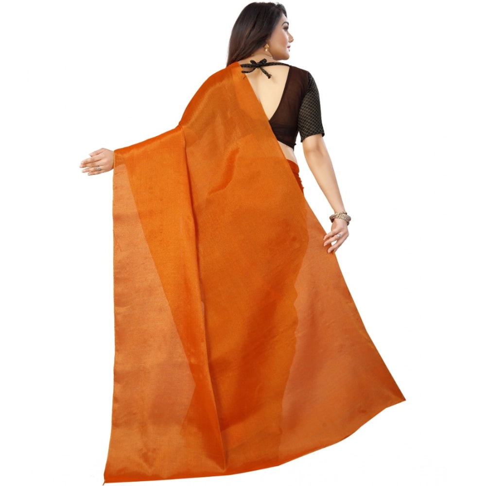 Amfyn Women's Cotton Silk Self Design Saree With Unstitched Blouse 5.5Mtr (Orange)