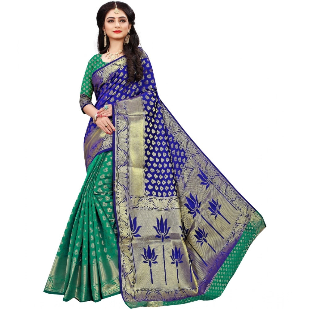 Amfyn Women's Jacquard Woven Saree With Unstitched Blouse 5.5Mtr (Green)