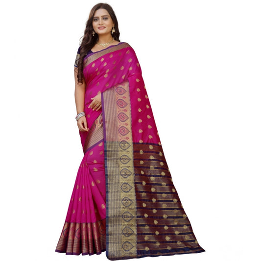Amfyn Women's Silk Blend Woven Saree With Unstitched Blouse 5.5Mtr (Purple-Pink)