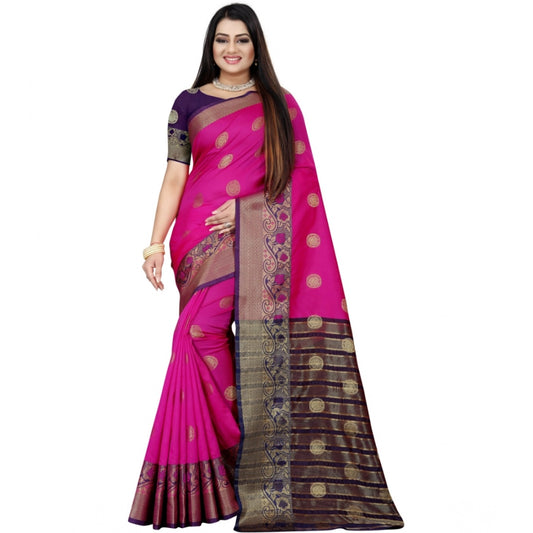 Amfyn Women's Silk Blend Woven Saree With Unstitched Blouse 5.5Mtr (Blue-Pink)