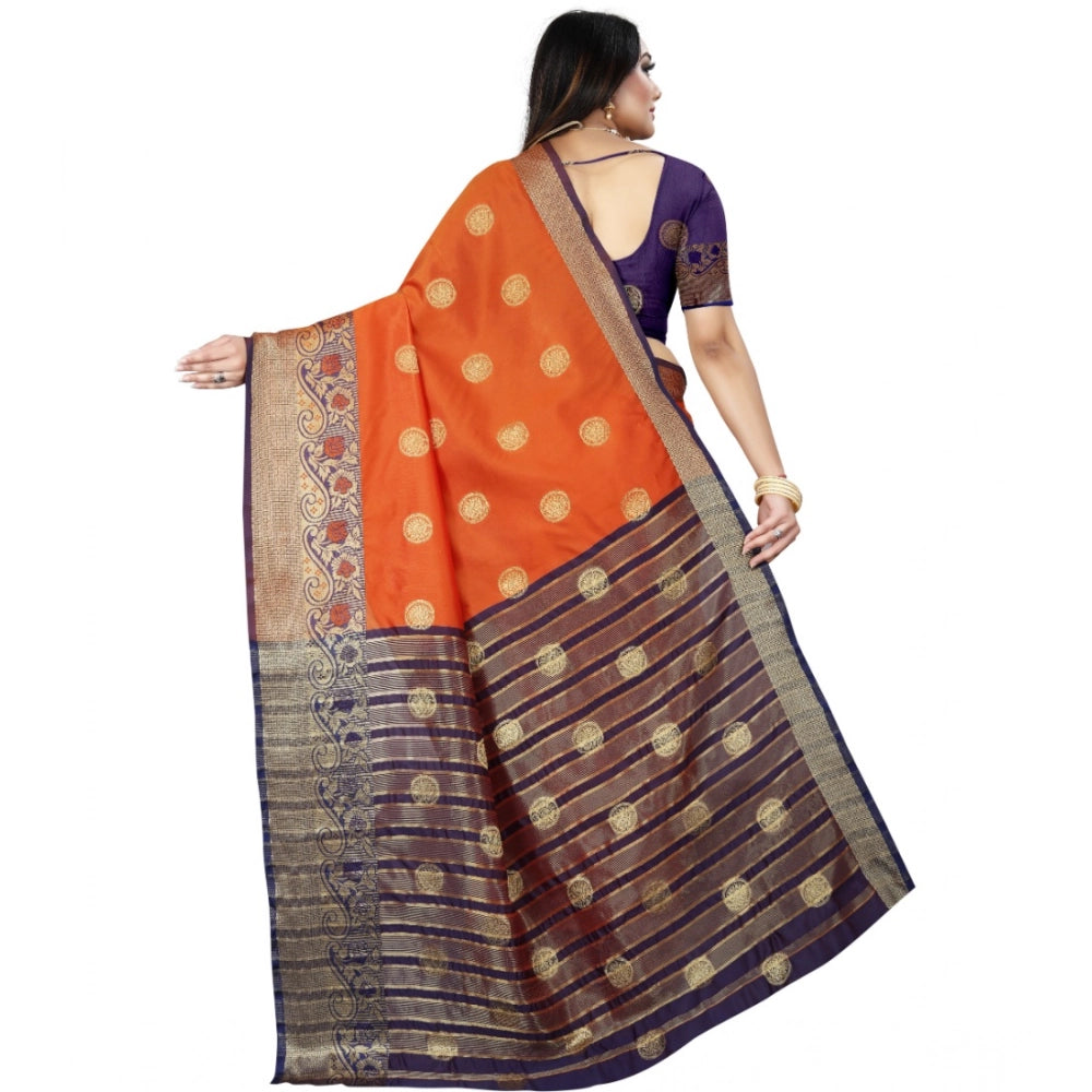 Amfyn Women's Silk Blend Woven Saree With Unstitched Blouse 5.5Mtr (Blue-Orange)