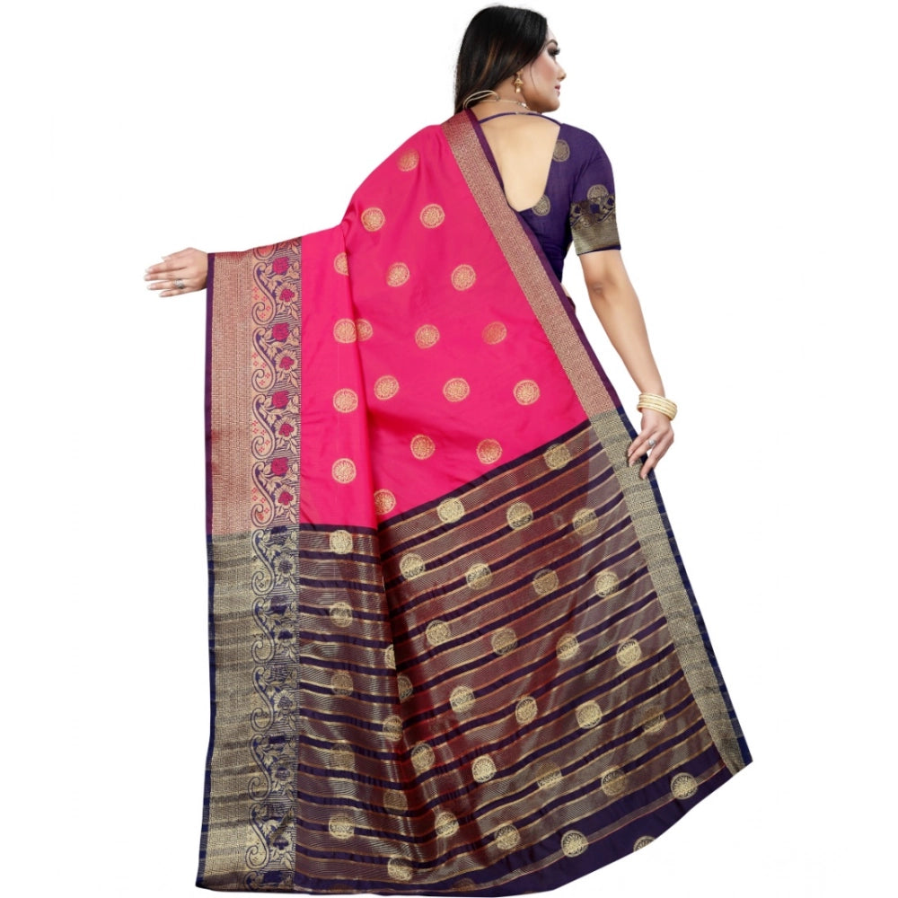Amfyn Women's Silk Blend Woven Saree With Unstitched Blouse 5.5Mtr (Blue-Pink)