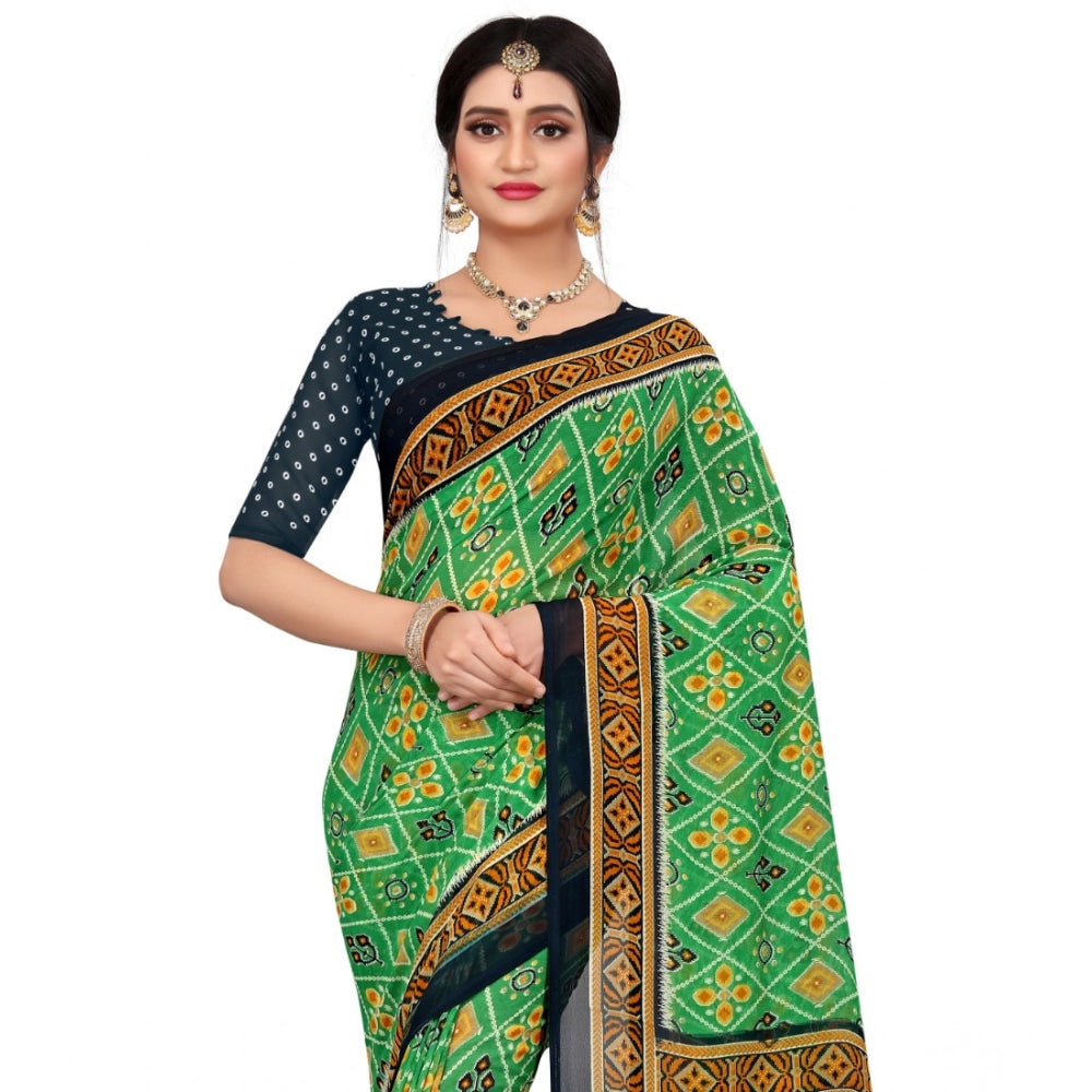 Amfyn Women's Georgette Floral Print Saree With Unstitched Blouse 5.5Mtr (Light Green)