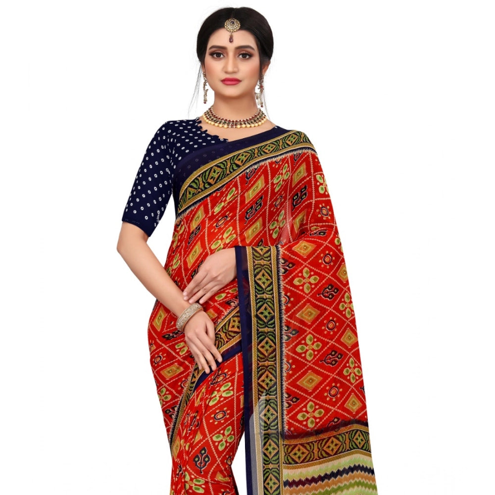 Amfyn Women's Georgette Floral Print Saree With Unstitched Blouse 5.5Mtr (Multicolor)