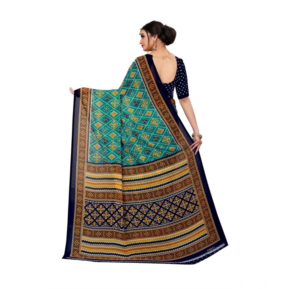 Amfyn Women's Georgette Floral Print Saree With Unstitched Blouse 5.5Mtr (Dark Green)